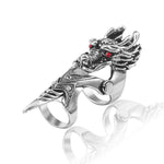 Bague Dragon <br> Armure Gothique "Acier" - Dragon-chinois