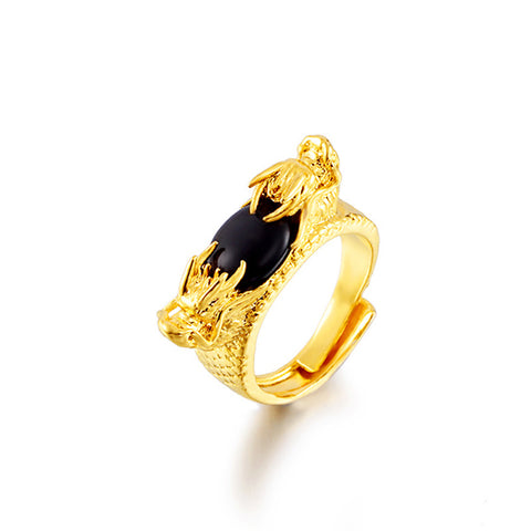 Bague Dragon<br> Onyx "Or" - Dragon-chinois
