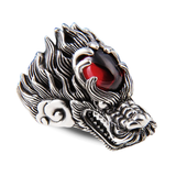 Bague Dragon<br> Pierre de sang "Argent" - Dragon-chinois