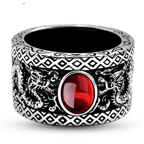 Bague Dragon<br> Onyx "Argent" - Dragon-chinois