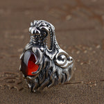Bague Dragon<br> Pierre de sang "Argent" - Dragon-chinois