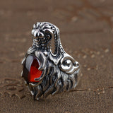 Bague Dragon<br> Pierre de sang "Argent" - Dragon-chinois