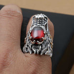 Bague Dragon<br> Pierre de sang "Argent" - Dragon-chinois
