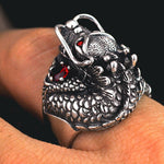 Bague Dragon<br> Rubis de Sang "Argent" - Dragon-chinois