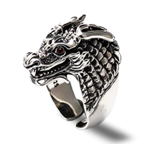 Bague Dragon<br> Tête de Dragon Ryujin "Argent" - Dragon-chinois