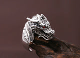 Bague Dragon<br> Tête de Dragon Ryujin "Argent" - Dragon-chinois