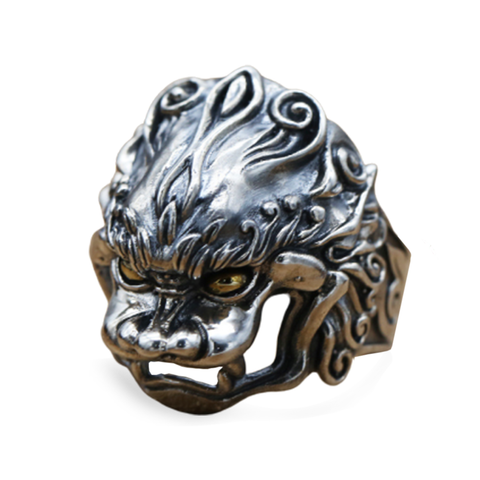 Bague Dragon<br> Tête de Lion "Argent" - Dragon-chinois