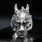 Bague Dragon<br> Tête de Loup "Argent" - Dragon-chinois