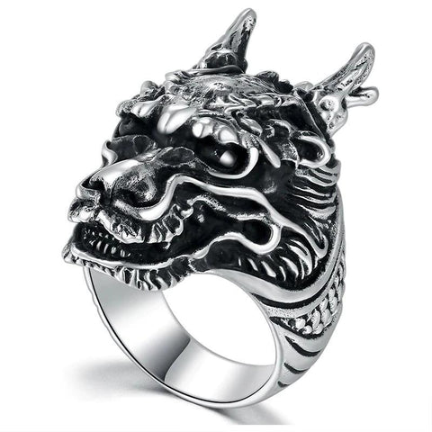 Bague Dragon<br> Tête de Loup "Argent" - Dragon-chinois