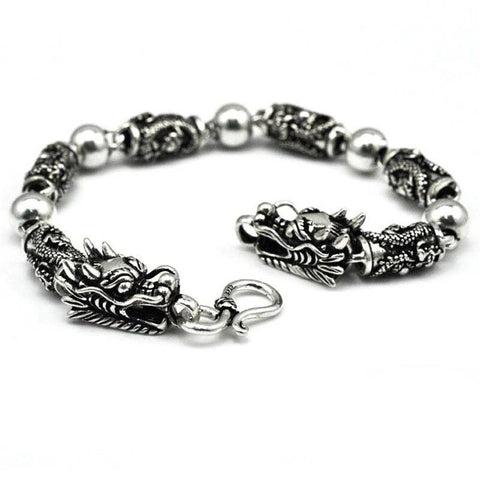 Bracelet Dragon<br> Noir Homme "Argent" - Dragon-chinois