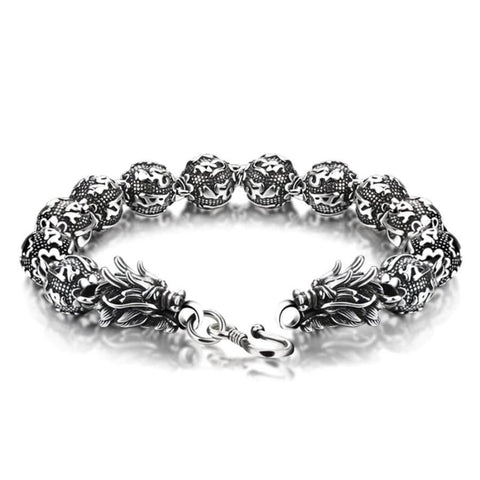 Bracelet Dragon <Br> Perle Homme "Argent" - Dragon-chinois