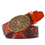 Ceinture Dragon<br> Homme en Cuir Rouge - Dragon-chinois