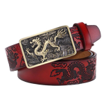 Ceinture Dragon<br> Fine en Cuir Rouge - Dragon-chinois