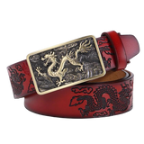 Ceinture Dragon<br> Fine en Cuir Rouge - Dragon-chinois