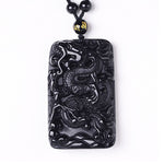 Collier Dragon<br> Obsidienne Porte Bonheur - Dragon-chinois