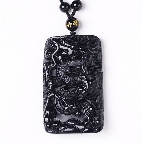 Collier Dragon<br> Obsidienne Porte Bonheur - Dragon-chinois