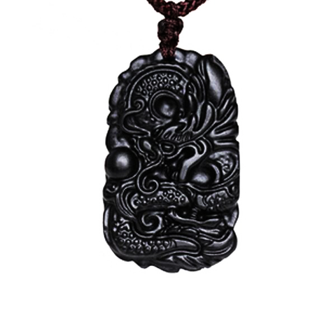 Collier Dragon<br> Obsidienne Noir - Dragon-chinois