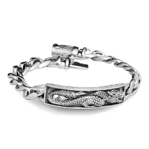 Bracelet Dragon <br> Gourmette Homme "Argent" - Dragon-chinois
