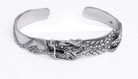 Bracelet Dragon <br> Jonc Massif "Argent" - Dragon-chinois