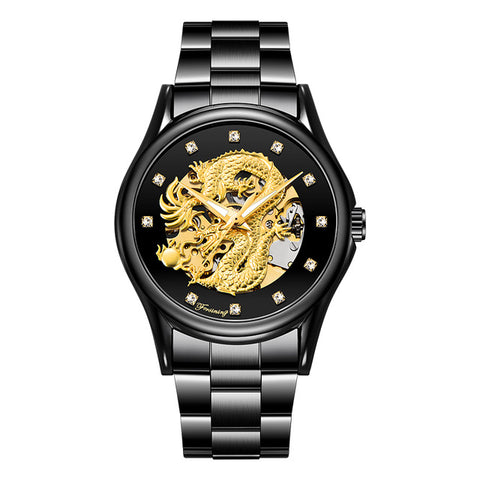 Montre Dragon<br> Bracelet Acier Noir - Dragon-chinois