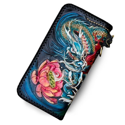 Porte Feuille Dragon <br> Cuir Noir - Dragon-chinois