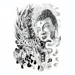 Tatouage éphémère<br> Dragon Bouddha Noir et Gris "Dos" - Dragon-chinois