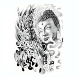 Tatouage éphémère<br> Dragon Bouddha Noir et Gris "Dos" - Dragon-chinois