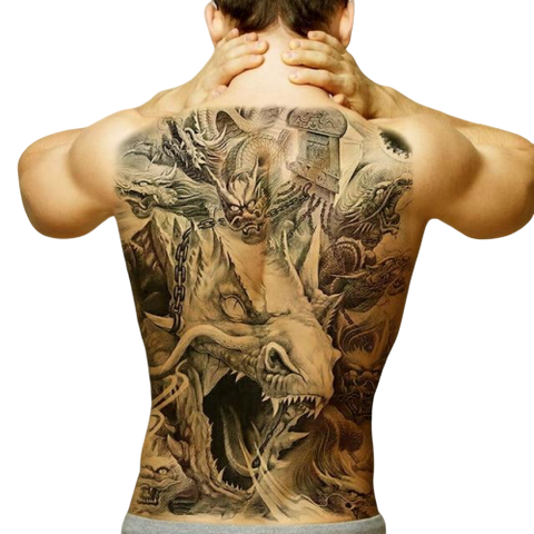 Tatouage Éphémère<br> Dragon Dos Complet "Dos" - Dragon-chinois
