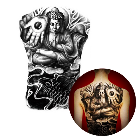 Tatouage Éphémère<br> Japonais Carpe Koï  "Dos" - Dragon-chinois