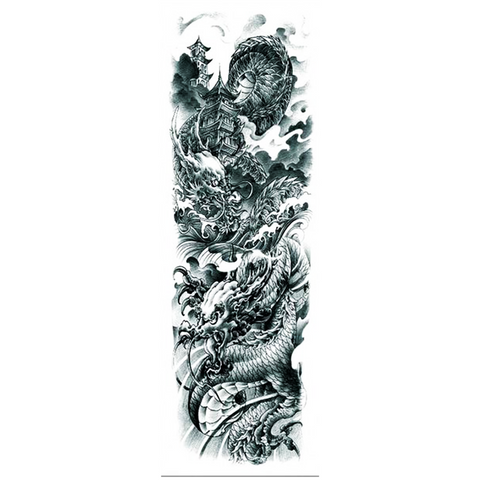 Tatouage Éphémère<br> Japonais  Noir et Blanc - Dragon-chinois