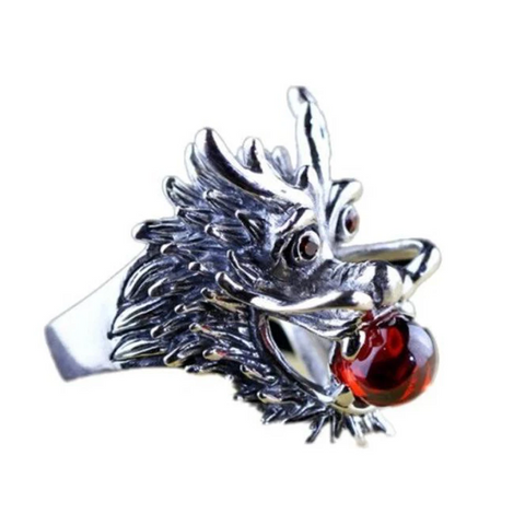 Bague Dragon<br> Oeuf Rouge "Argent" - Dragon-chinois