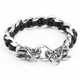 Bracelet Dragon<br> Cuir "Acier" - Dragon-chinois
