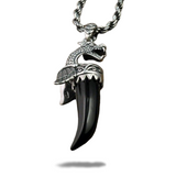Pendentif Dragon<br> Dent en Onyx "Argent" - Dragon-chinois