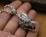 Pendentif Dragon<br> Tête de Dragon Pierre "Argent" - Dragon-chinois