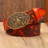 Ceinture Dragon<br> Homme en Cuir Rouge - Dragon-chinois
