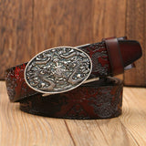 Ceinture Dragon<br> Homme en Cuir Rouge - Dragon-chinois