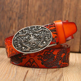 Ceinture Dragon<br> Homme en Cuir Rouge - Dragon-chinois