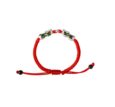 Bracelet Dragon<br> Tresse Tibétain Rouge "Argent" - Dragon-chinois