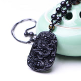 Collier Dragon<br> Obsidienne Brute - Dragon-chinois