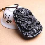 Collier Dragon<br> Obsidienne Brute - Dragon-chinois