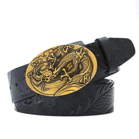 Ceinture Dragon<br> Noir Or Cuir - Dragon-chinois