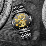 Montre dragon<br>Bracelet Acier Noir Femme - Dragon-chinois