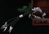 Bracelet Dragon<br> Tressé 3 Fils en Cuir "Argent" - Dragon-chinois