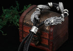 Bracelet Dragon<br> Tressé 3 Fils en Cuir "Argent" - Dragon-chinois