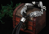 Bracelet Dragon<br> Tressé 3 Fils en Cuir "Argent" - Dragon-chinois