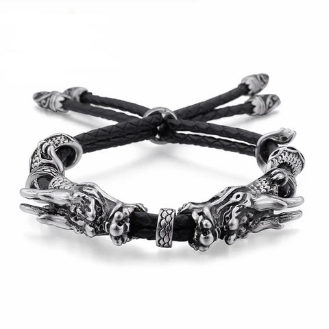 Bracelet Dragon<br> Bracelet Tressé 2 Fils "Acier" - Dragon-chinois
