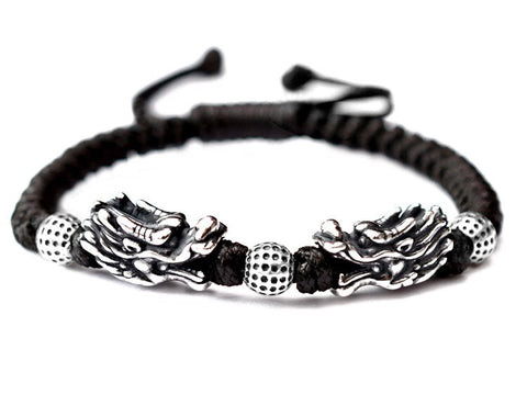 Bracelet Dragon<br> Homme Tressé "Argent" - Dragon-chinois