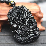 Collier Dragon<br> Obsidienne Noir - Dragon-chinois