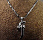 Pendentif Dragon<br> Dent en Onyx "Argent" - Dragon-chinois