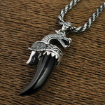 Pendentif Dragon<br> Dent en Onyx "Argent" - Dragon-chinois